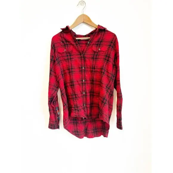 WOOLRICH Plaid Embroidered Black Red Button Down Shirt Medium - Picture 2 of 5